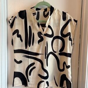 Black and White Boxy Blouse with Cap Sleeves